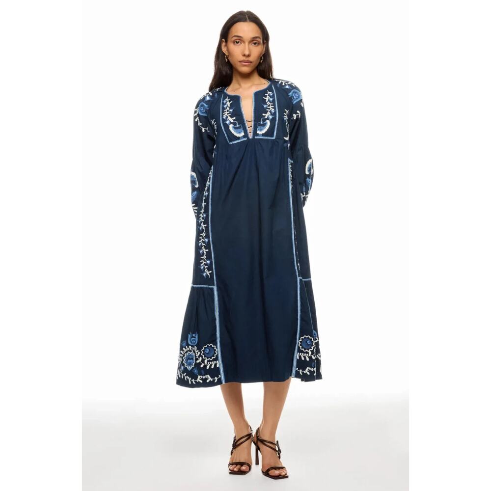 Sea New York Size Med the Inga embroidered Maxi Dress with Bishop Sleeves Size M